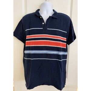 Men’s Knit Polo Salsa Jeans, XL But Fits Like M, Navy W/ Red/White Stripes, GUC